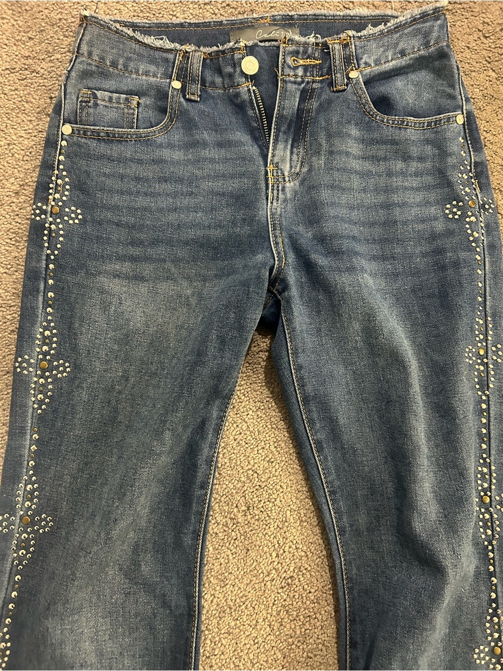 💎💎💎Women's Straight-Leg Blue Denim Jeans with Side Stud Detail